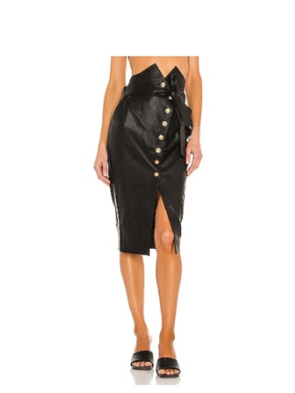 Bardot “Tie Waist” Faux Leather Midi Skirt in Black — Size AUS 12 / US M